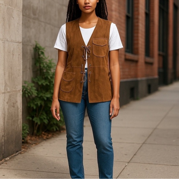 Zara Jackets & Blazers - NWT tags Zara Brown Suede Lace-Up Vest size small.